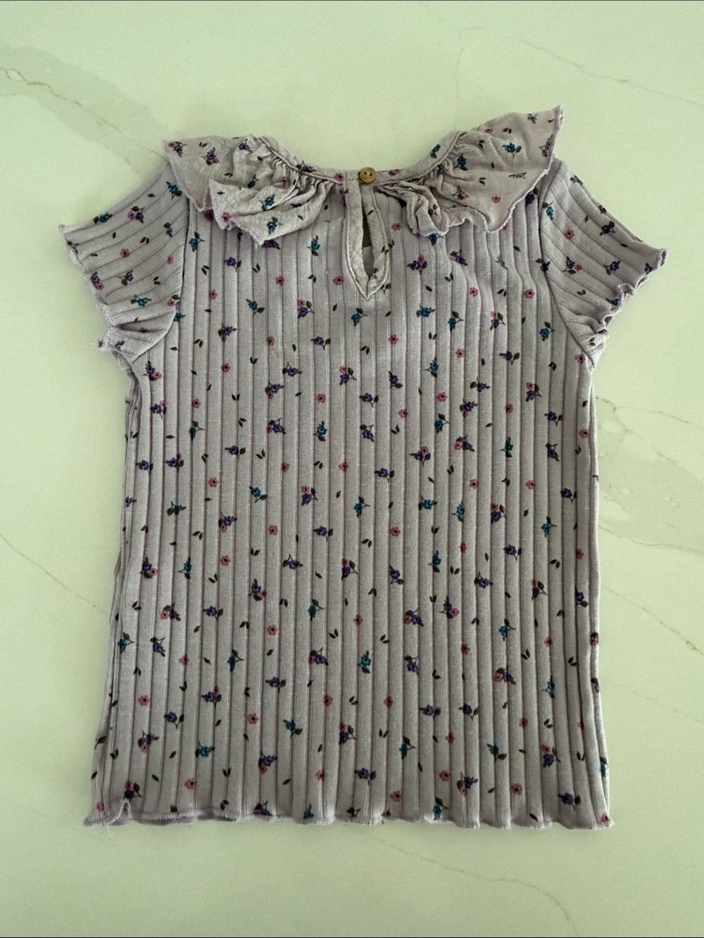 Zara Lavender Ribbed Floral Ruffle Neck Tee - Picture 6 of 8